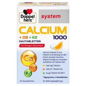 DOPPELHERZ Calcium 1000+D3+K2 system Kautabletten